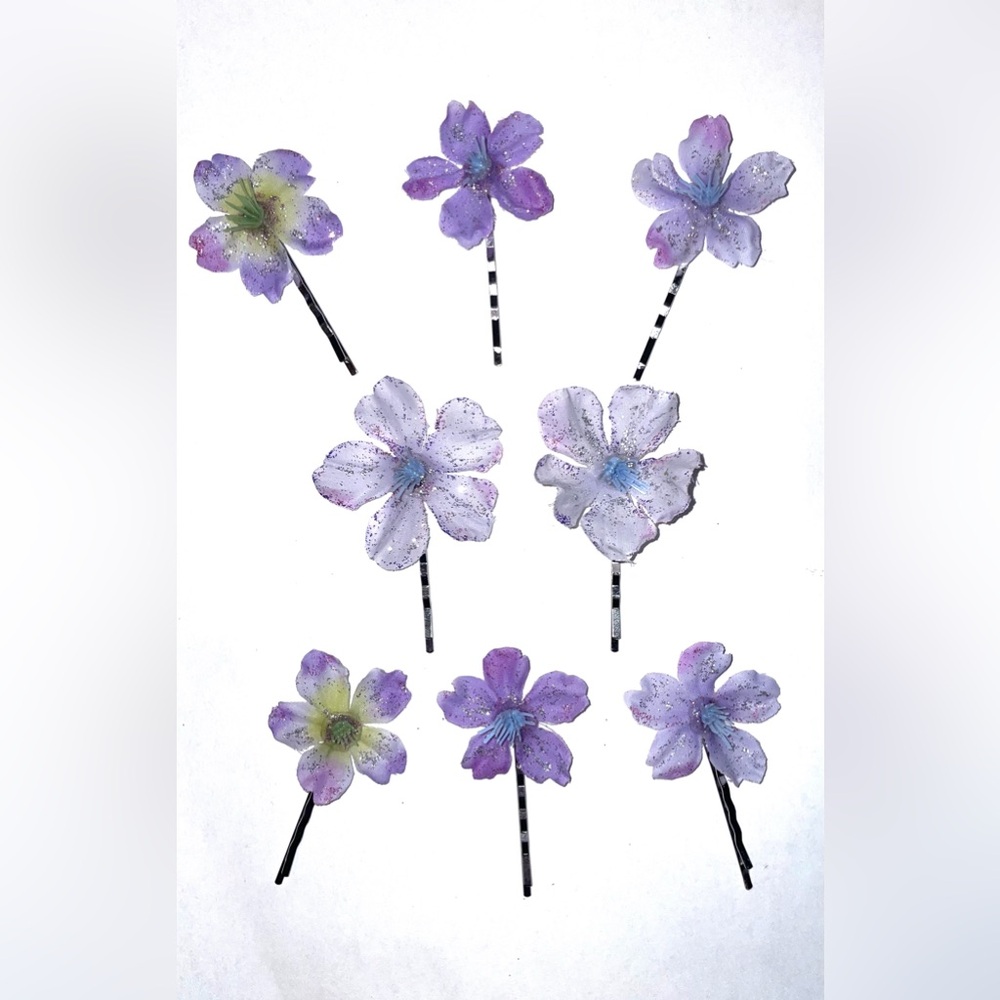 Handmade Purple and White Floral Hair Pins